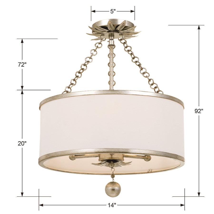 Crystorama Broche 3 Light Ceiling Mount, Drum Shade