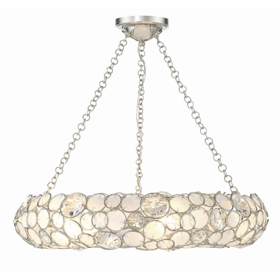 6 Light Chandelier, Antique Silver