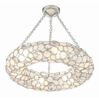 6 Light Chandelier, Antique Silver