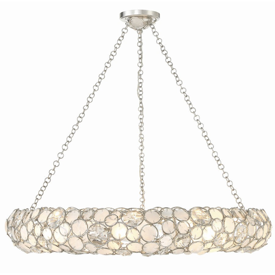 8 Light Chandelier, Antique Silver