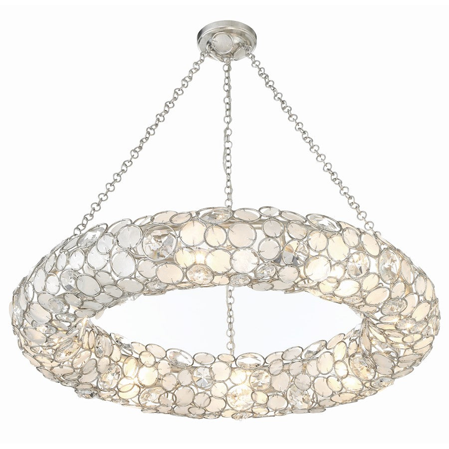 8 Light Chandelier, Antique Silver