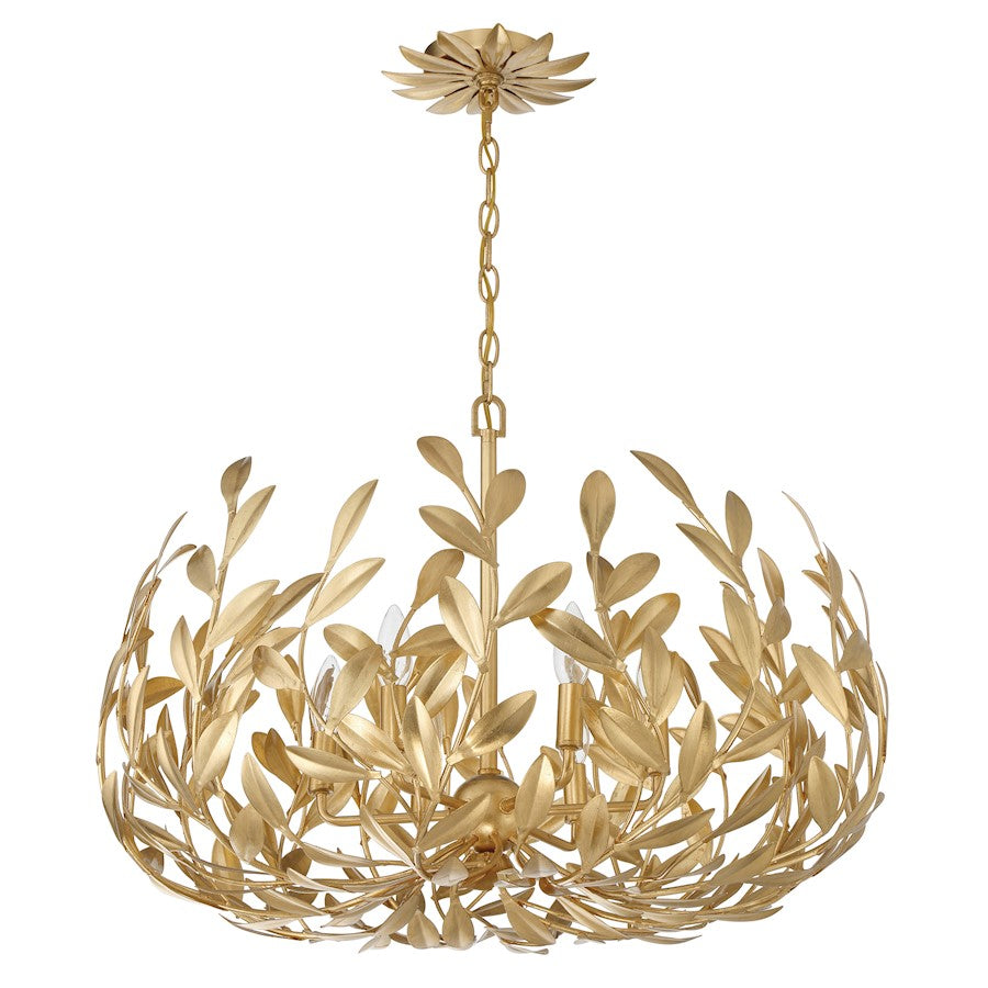 6 Light 27" Chandelier, Antique Gold