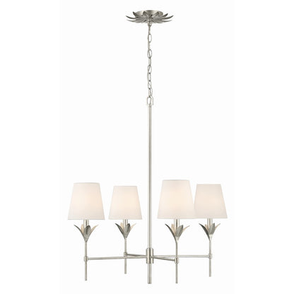 Crystorama Broche 4 Light Chandelier, Antique Silver/White - 534-SA