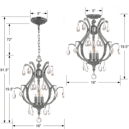 Crystorama Dawson 3 Light Clear Crystal Mini Chandelier, Pewter