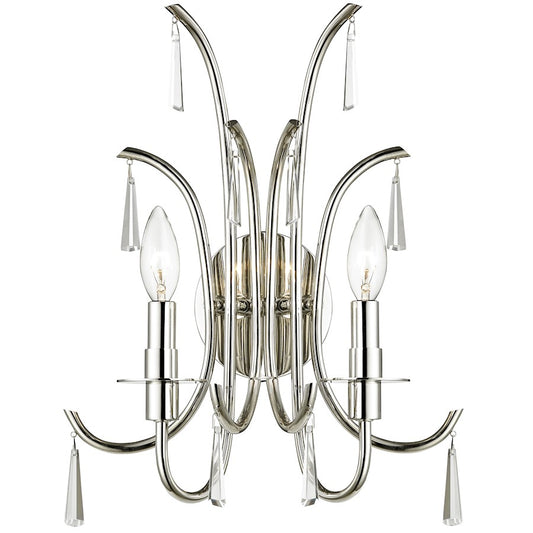 2 Light Crystal Polished Nickel Wall Sconce