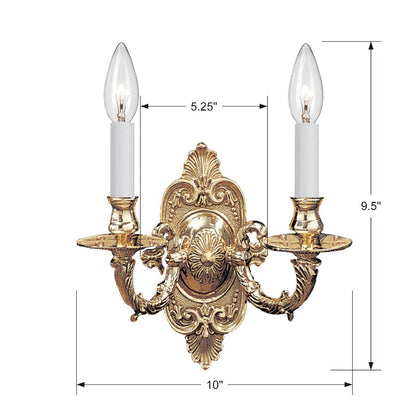 2 Light Polished Brass Cast Brass Wall Mount