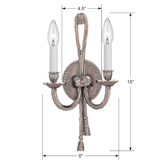 Crystorama Cast Brass 2 Light 8" Wall Sconce, Pewter