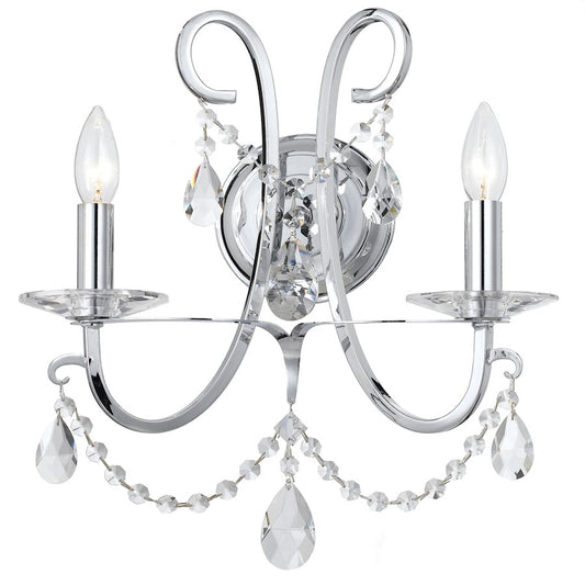 2 Light Crystal Polished Chrome Wall Sconce