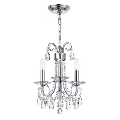 3 Light Clear Crystal Mini Chandelier, Chrome