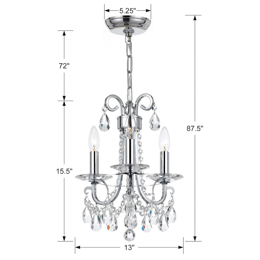 3 Light Clear Crystal Mini Chandelier, Chrome