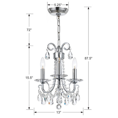 3 Light Clear Crystal Mini Chandelier, Chrome