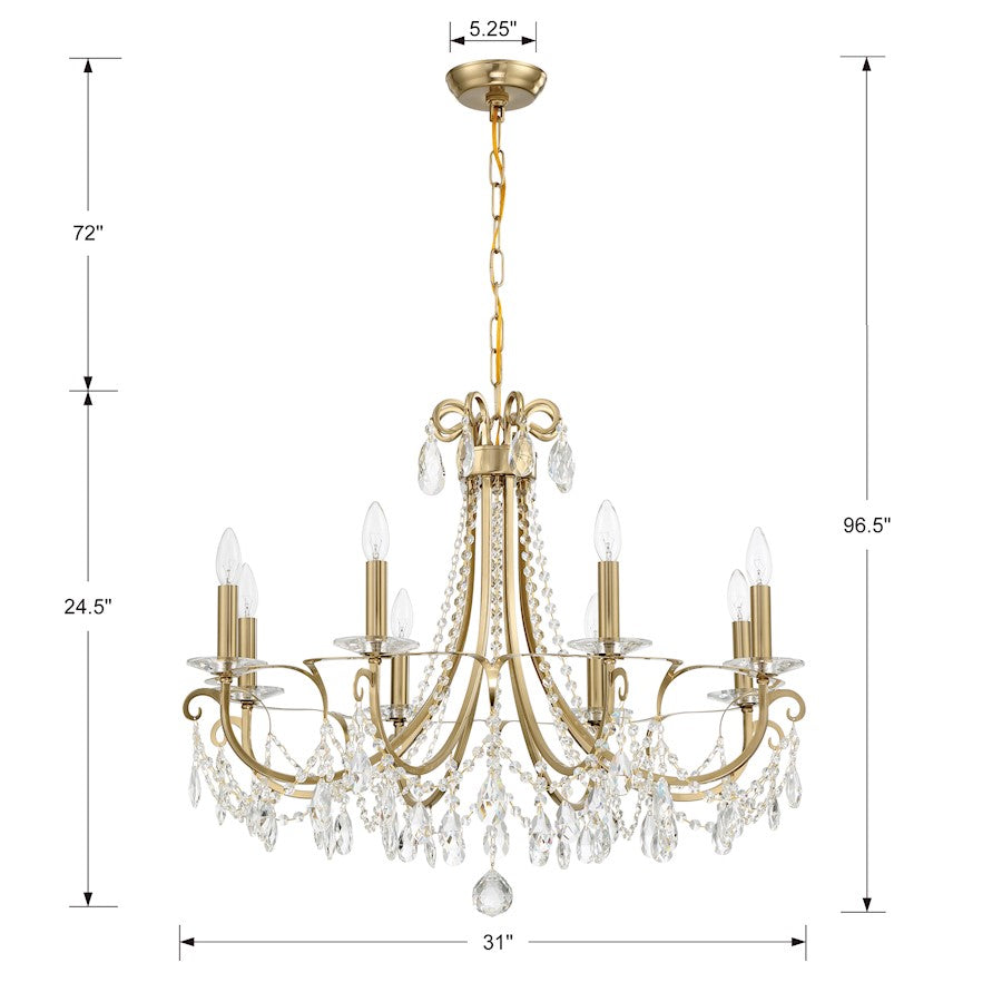 8 Light Chandelier, Vibrant Gold