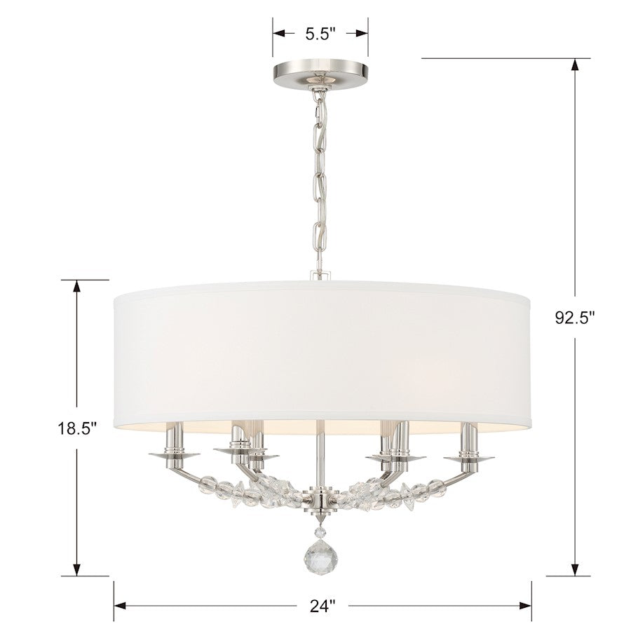 6 Light Chandelier, Polished Nickel