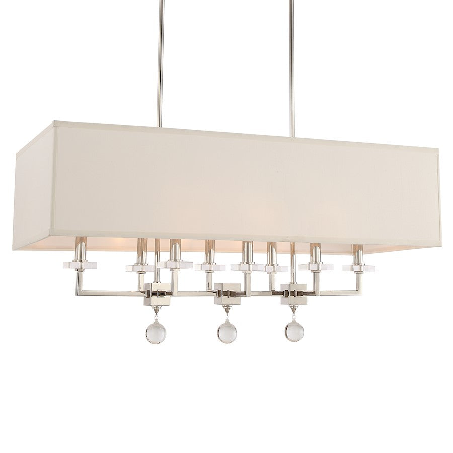 8 Light Linear Chandelier, Polished Nickel