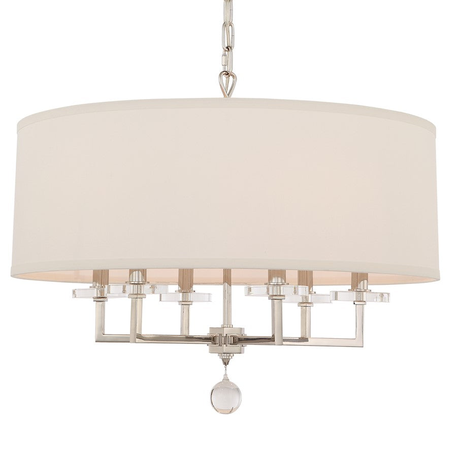 6 Light Chandelier, Polished Nickel