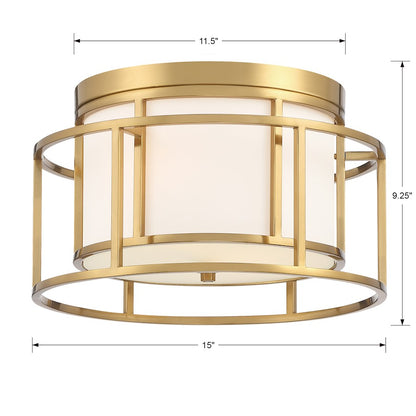 Crystorama Hulton 2 Light Flush Mount, Luxe Gold/White