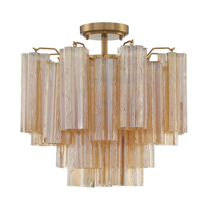 Crystorama Addis 4 Lt Semi Flush, Brass/Tronchi Amber - ADD-300-AG-AM-CEILING