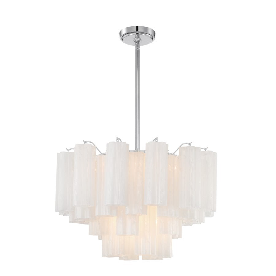 Crystorama Addis 9 Light Chandelier, Chrome/Tronchi Glass White - ADD-308-CH-WH