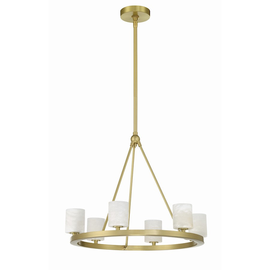 6 Light Chandelier, Soft Brass