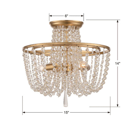 Crystorama Arcadia 3 Light Ceiling Mount, Antique Gold