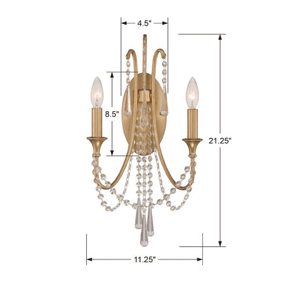 Arcadia 2 Light Wall Mount, Antique Gold