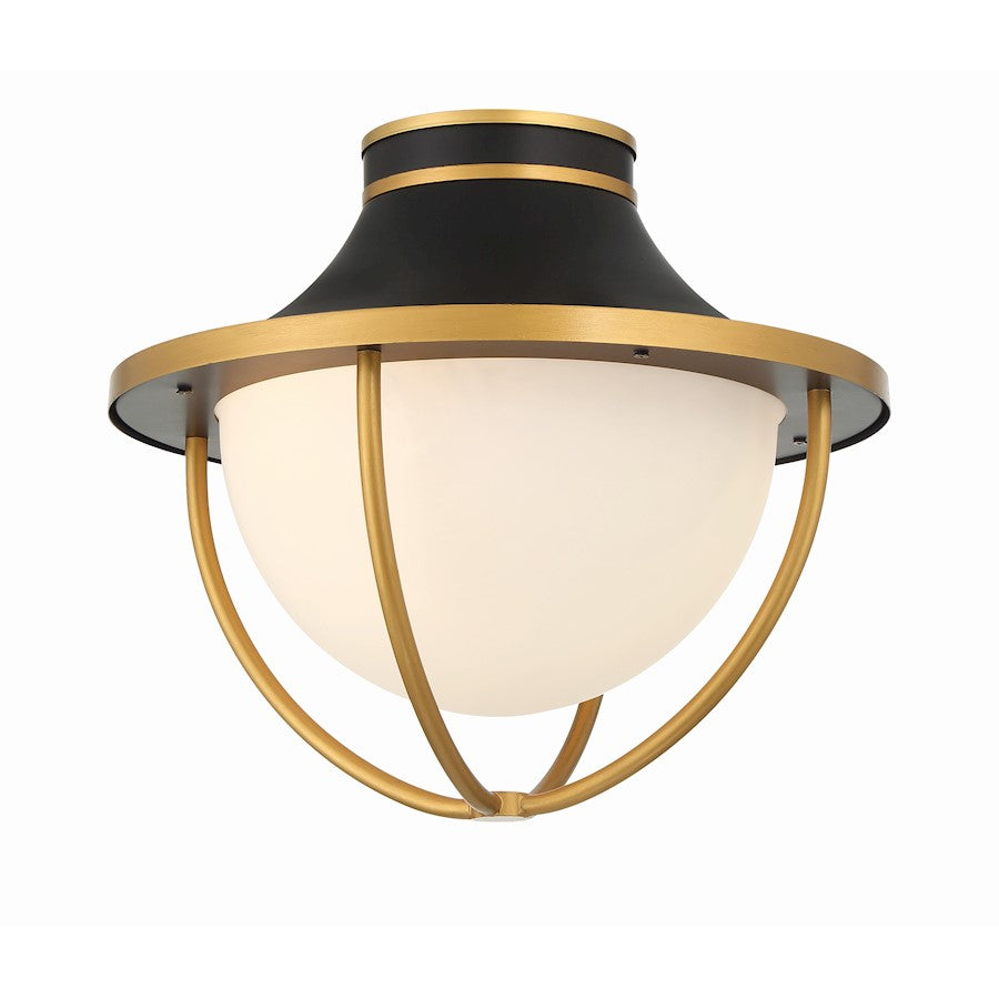 Crystorama Atlas 2 Light Outdoor Semi Flush Mount, Black/Gold/White - ATL-700-MK-TG