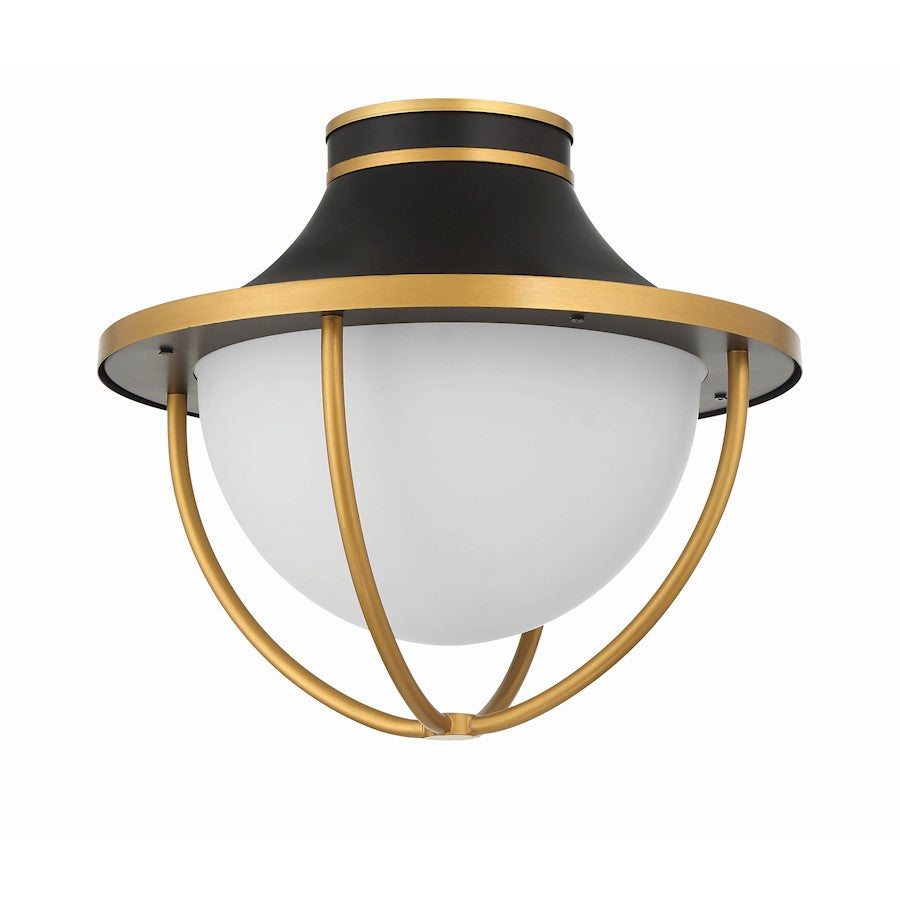 Crystorama Atlas 2 Light Outdoor Semi Flush Mount, Black/Gold/White