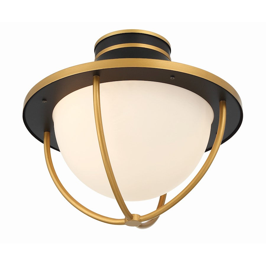 Crystorama Atlas 2 Light Outdoor Semi Flush Mount, Black/Gold/White