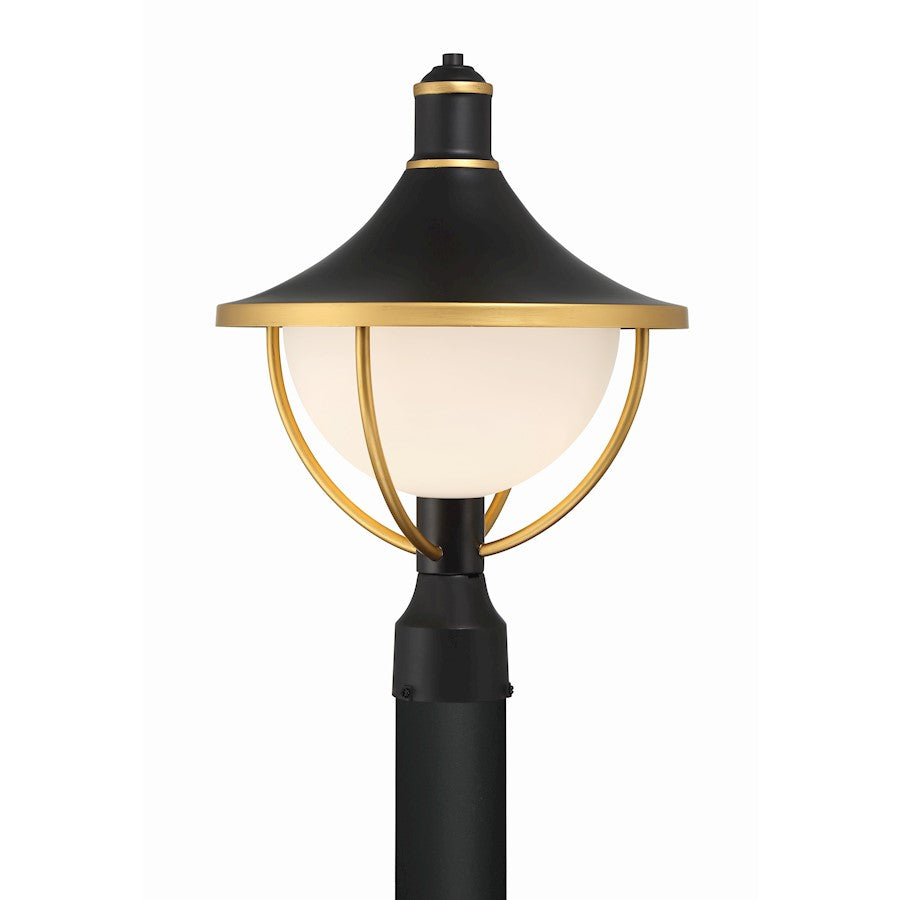 Crystorama Atlas 1 Light Outdoor Post, Black/Gold/White - ATL-709-MK-TG