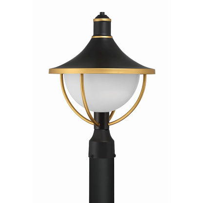 Crystorama Atlas 1 Light Outdoor Post, Black/Gold/White