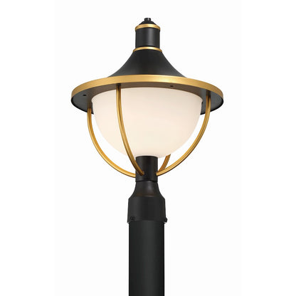 Crystorama Atlas 1 Light Outdoor Post, Black/Gold/White