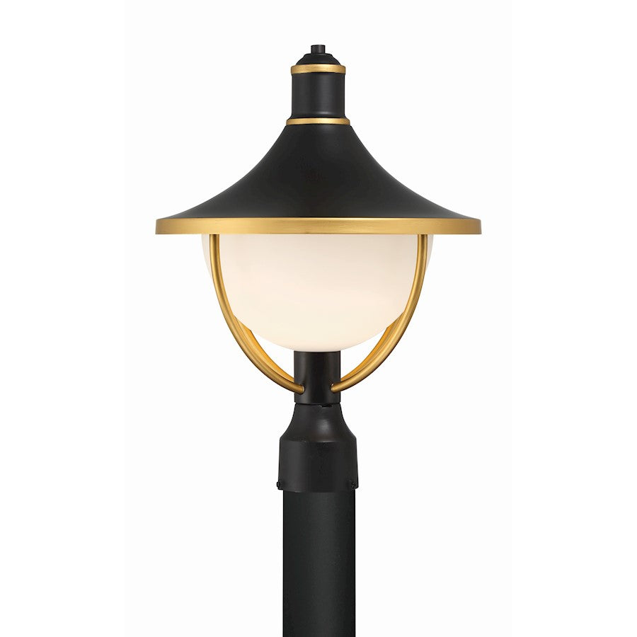 Crystorama Atlas 1 Light Outdoor Post, Black/Gold/White