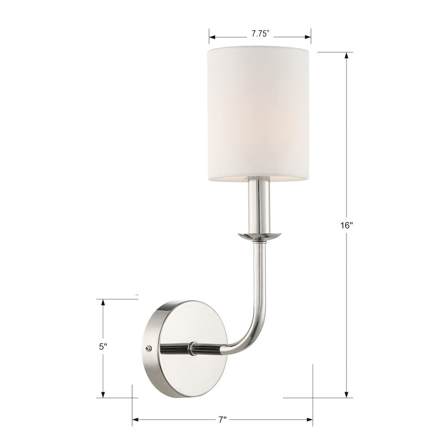 Bailey 1 Light Wall Mount, Polished Nickel/White