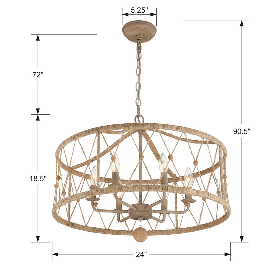 6 Light Chandelier, Burnished Silver