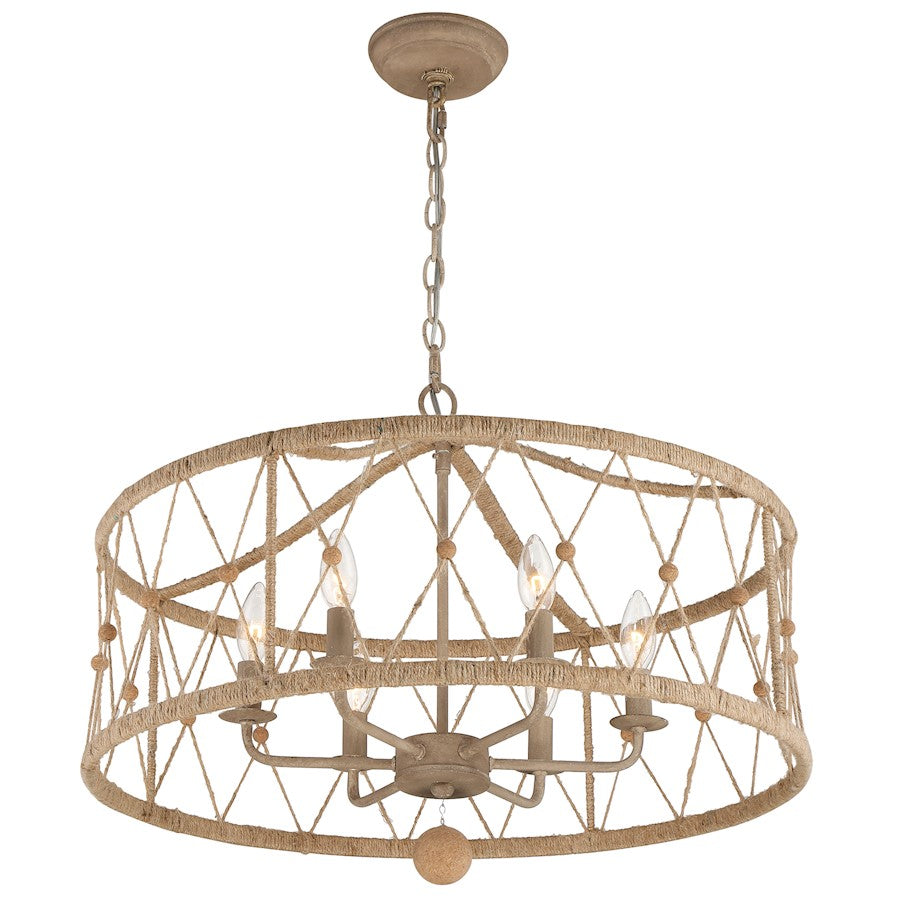 6 Light Chandelier, Burnished Silver