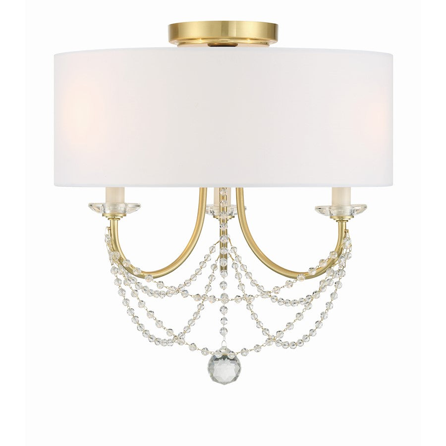 Crystorama Delilah 3 Light Semi Flush Mount, Brass/White - DEL-90803-AG-CEILING