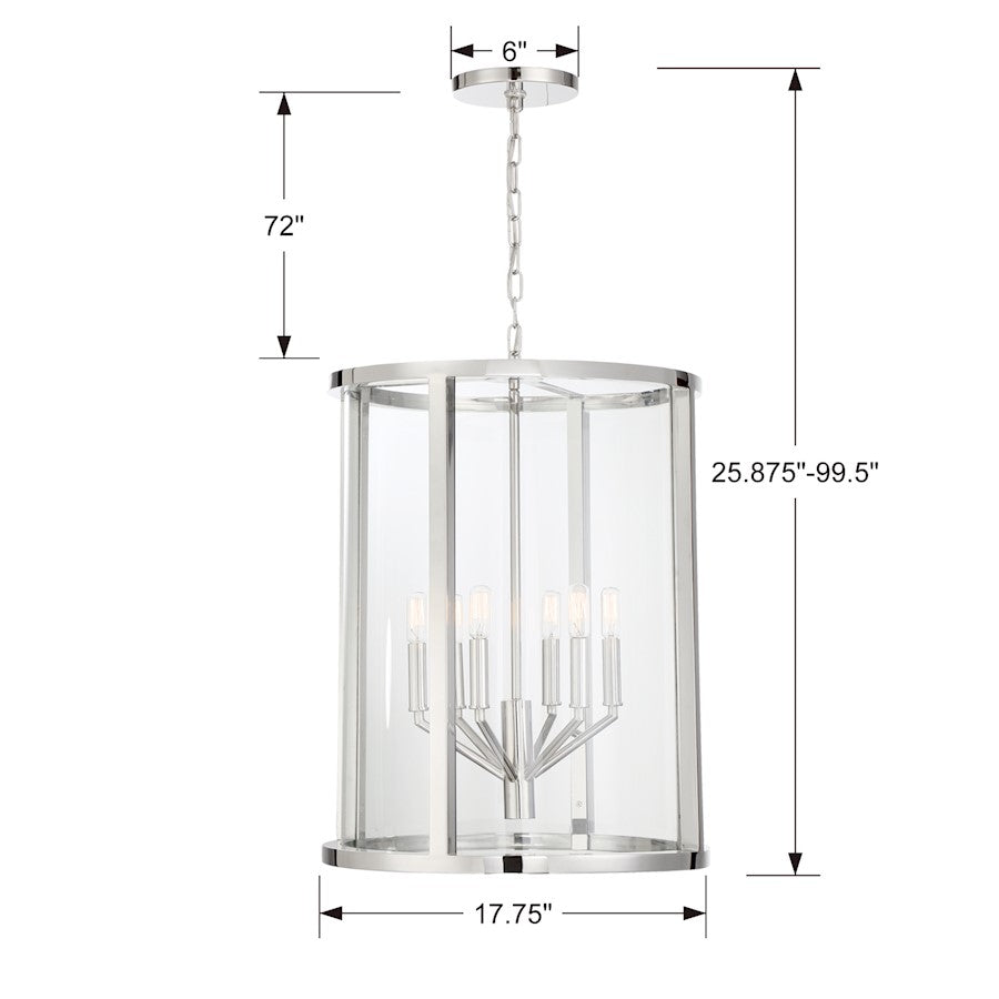 6 Light Lantern, Polished Nickel