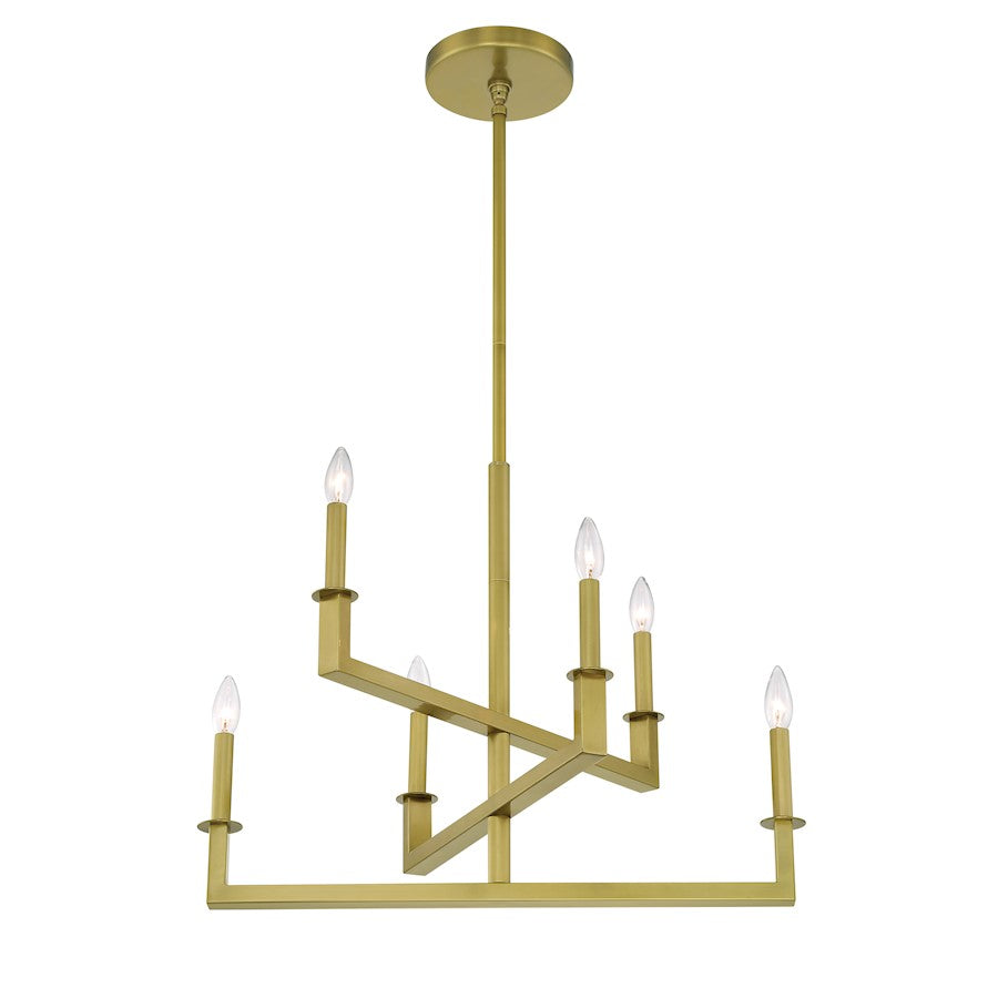 6 Light Chandelier, Aged Brass