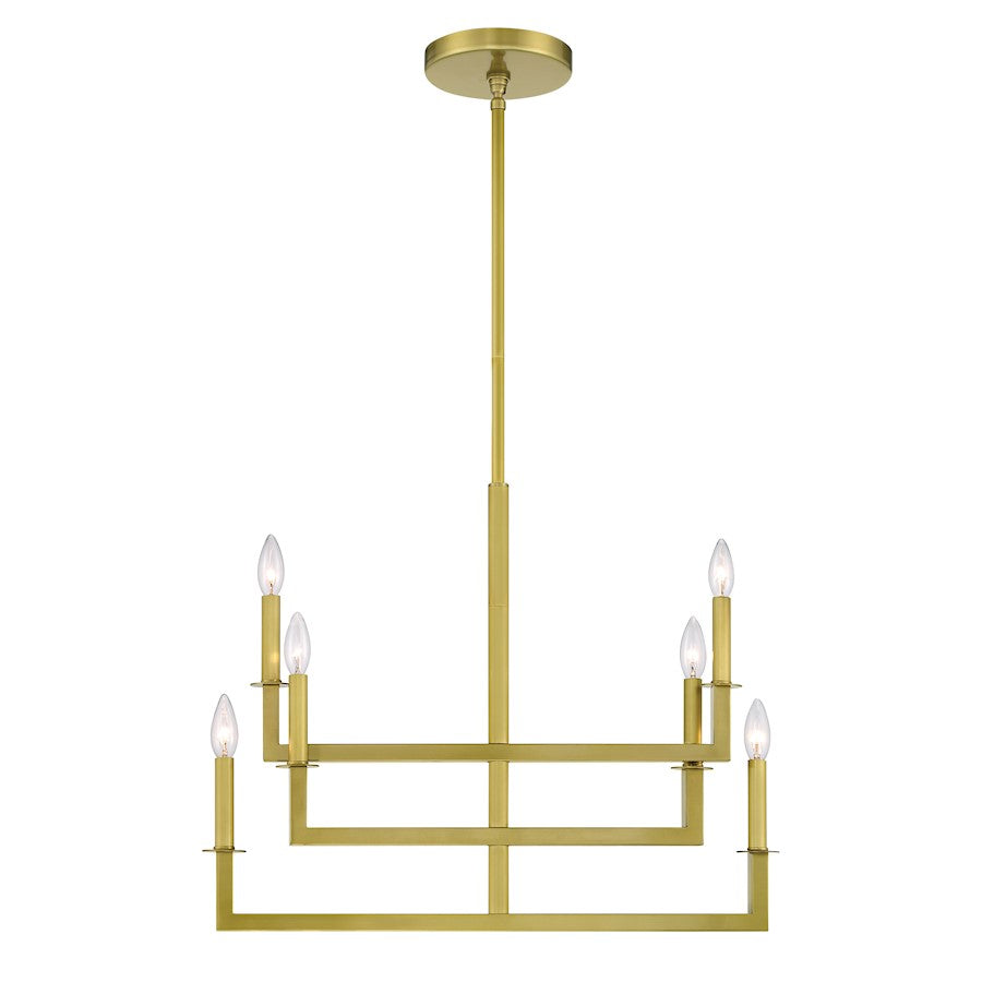 6 Light Chandelier, Aged Brass