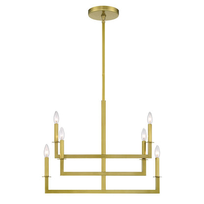 6 Light Chandelier, Aged Brass