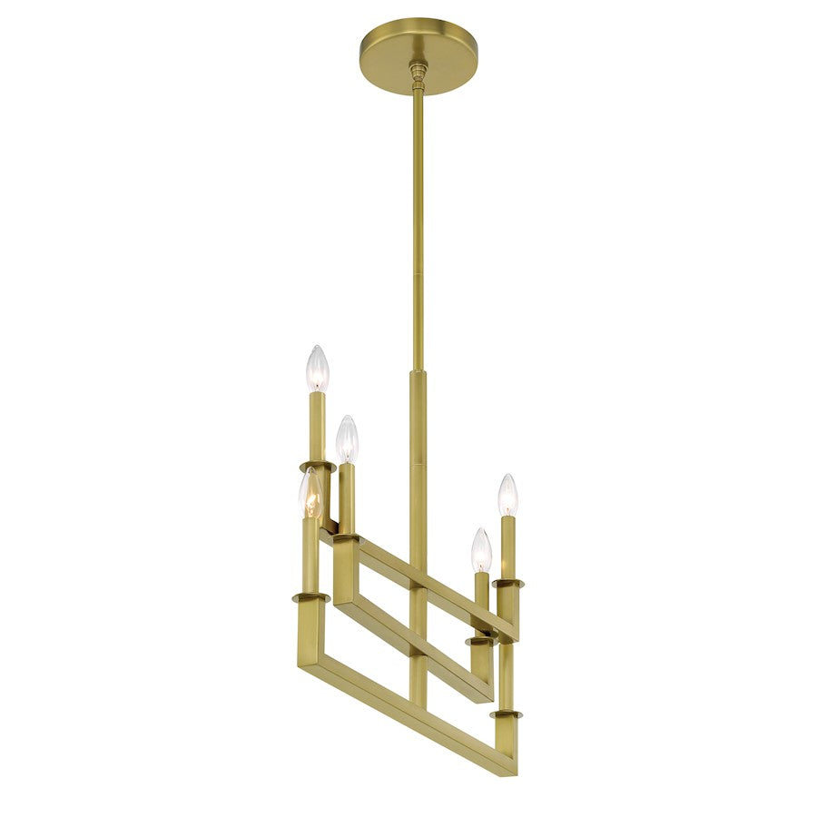 6 Light Chandelier, Aged Brass