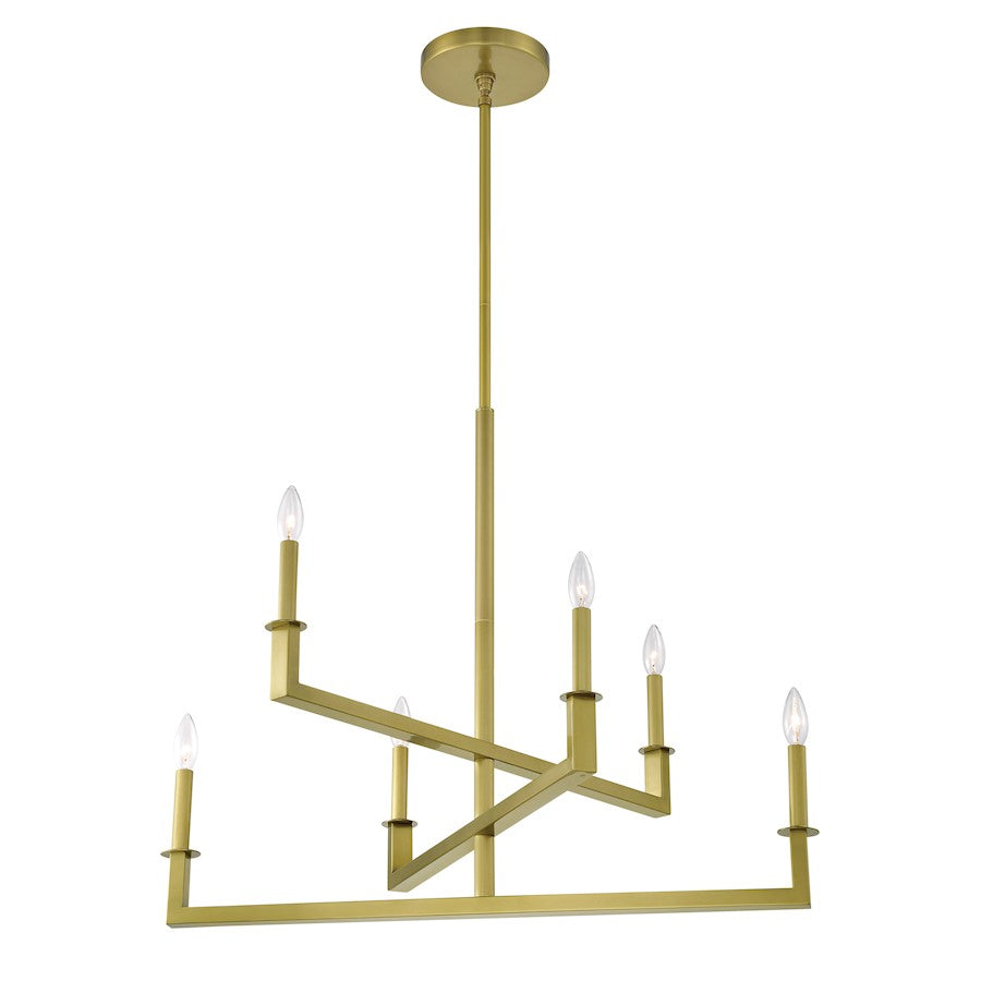 6 Light Chandelier, Aged Brass