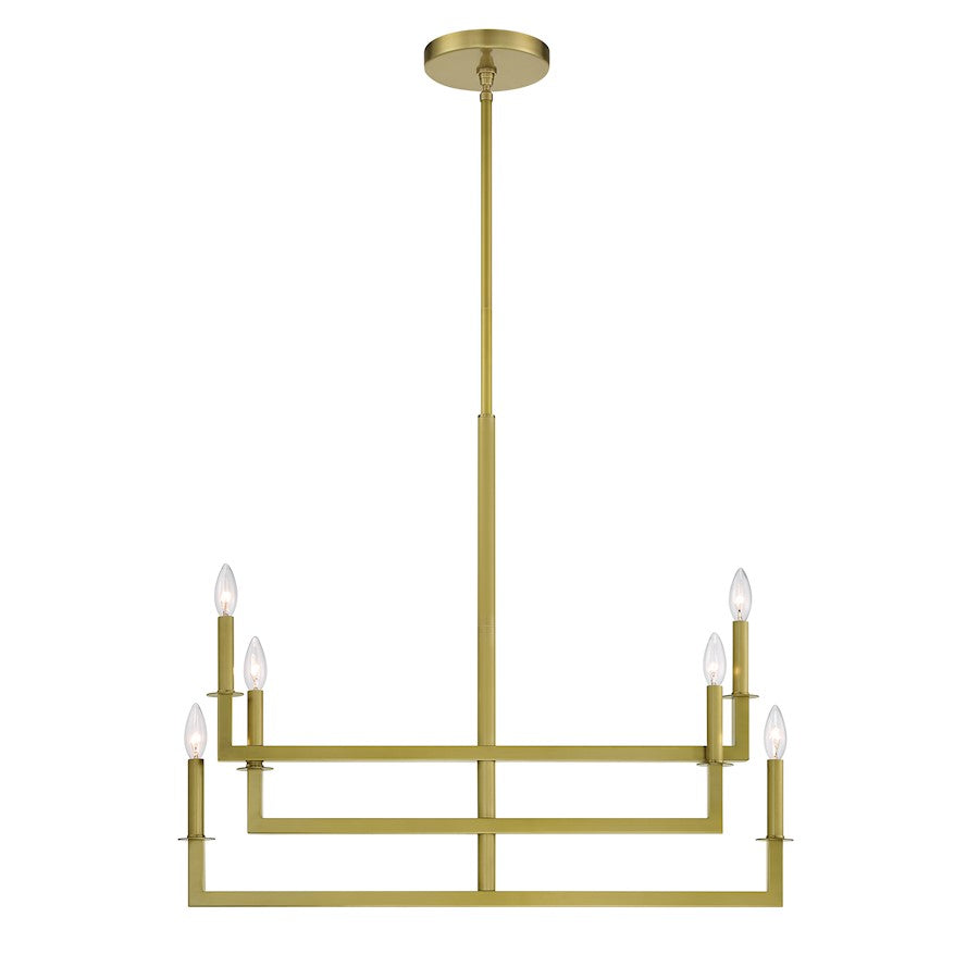 6 Light Chandelier, Aged Brass