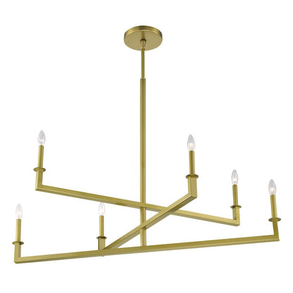 6 Light Chandelier, Aged Brass