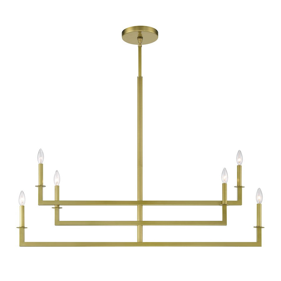 6 Light Chandelier, Aged Brass