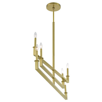 6 Light Chandelier, Aged Brass