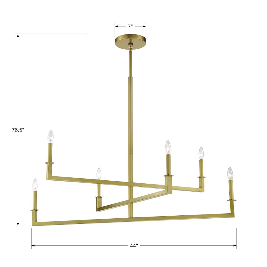 6 Light Chandelier, Aged Brass