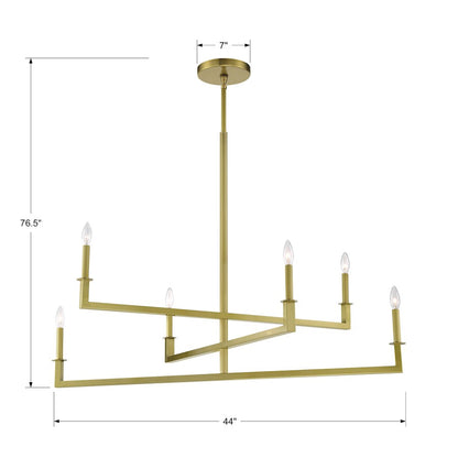 6 Light Chandelier, Aged Brass