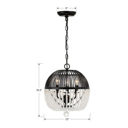 3 Light Mini Chandelier, Matte Black