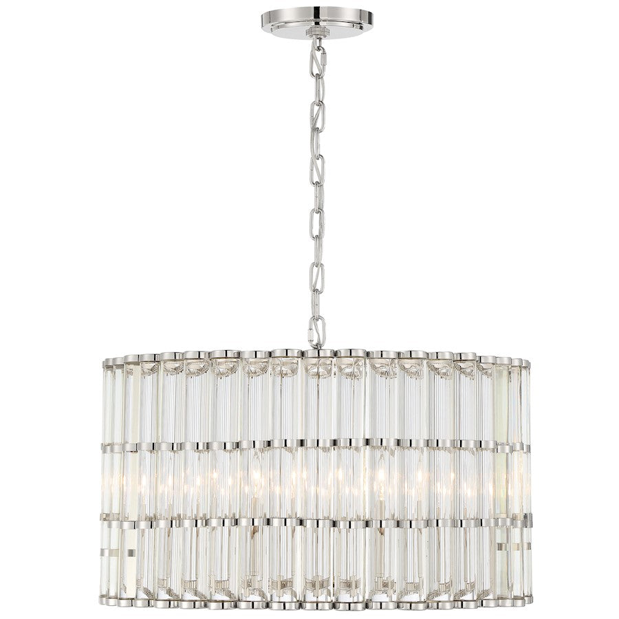 6 Light Chandelier, Polished Nickel